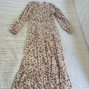 XiRENA Cream Maxi Dress with Burgundy Floral Print